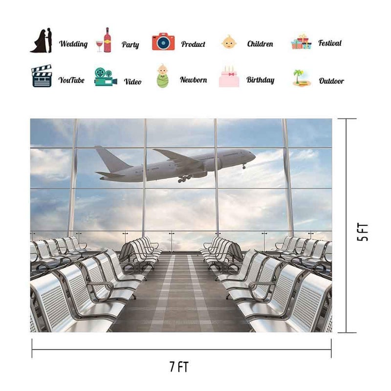 EOA 7(W) x5(H) FT Airport Lounge Backdrop Airport Terminal Departure Passenger Check in Photography Background Birthday Theme Party Events Decoration YouTube Booth Studio Prop - Image 2